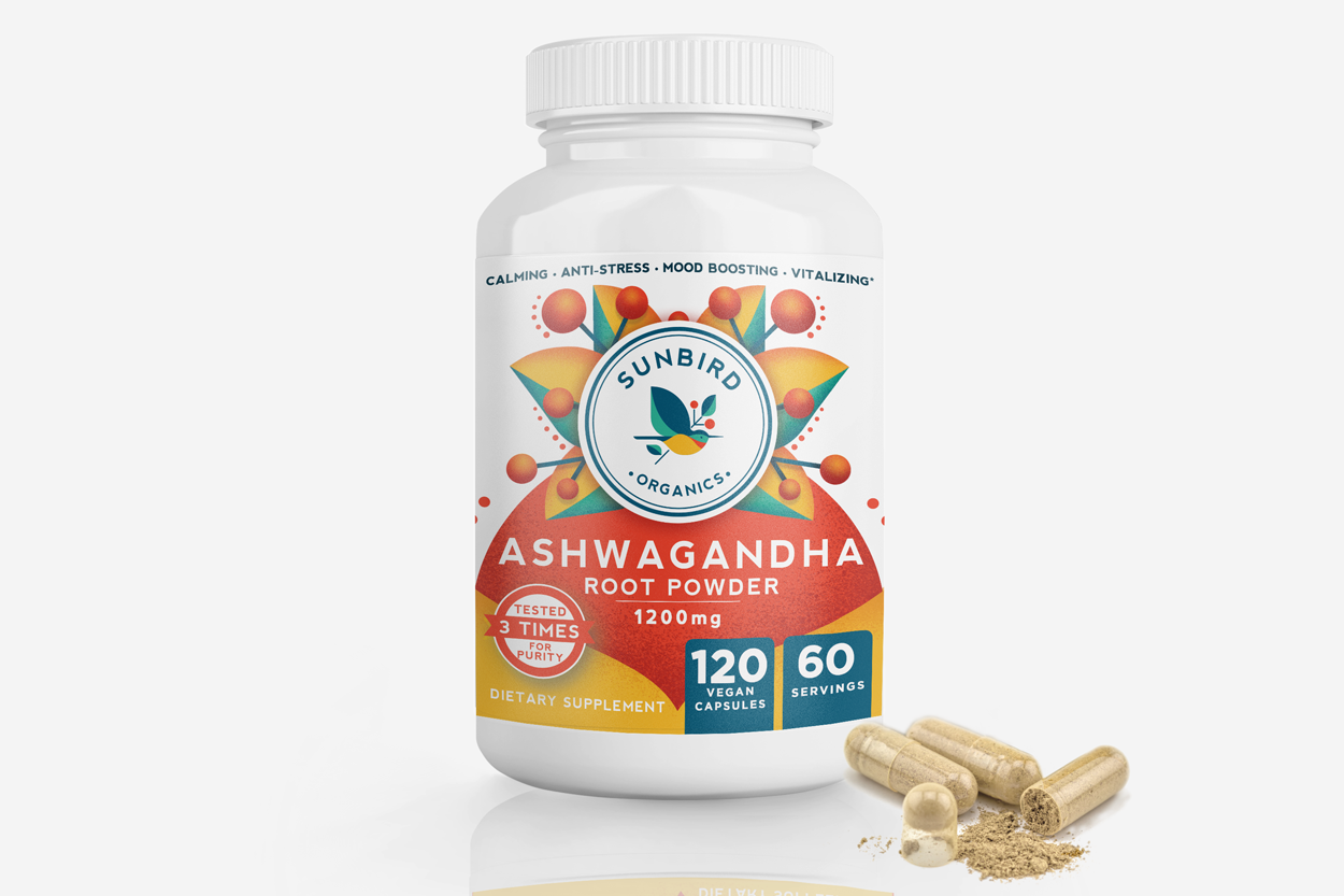 Premium Organic Ashwagandha Root Powder Capsules, 1200 mg 120 caps