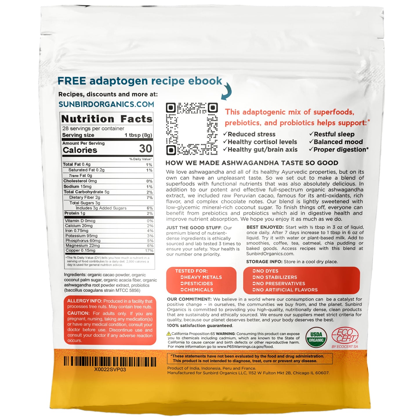 rear photo of ashwagandha organic root powder package